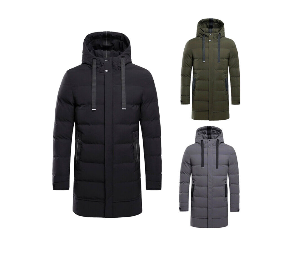 Winter Mens Long Puffer Coat Hooded Cotton Bubble Jacket Quilted Padded Overcoat