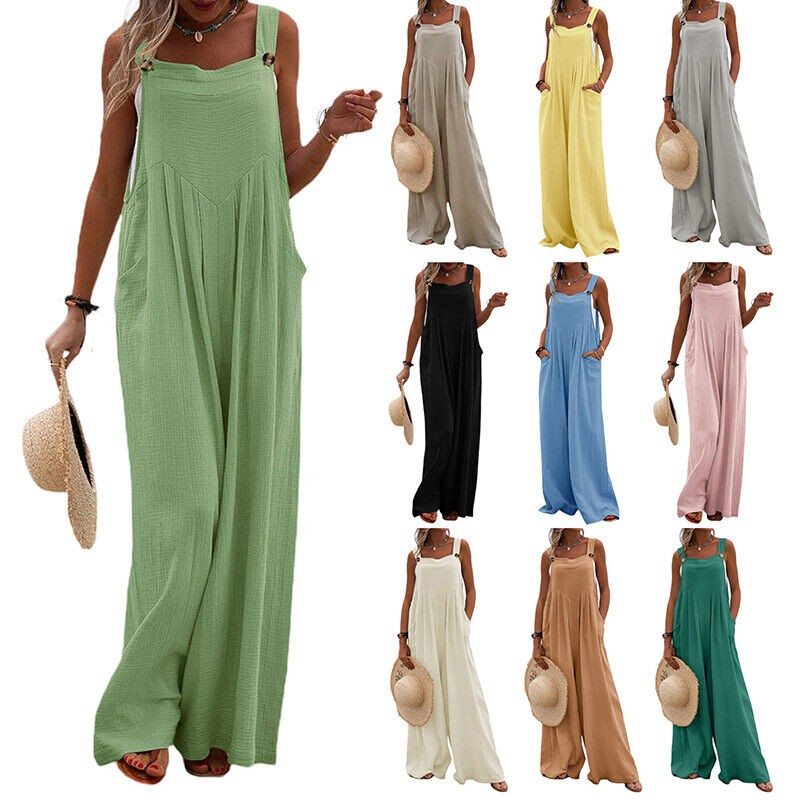 Women Jumpsuit Pants Ladies Playsuit Romper Wide Leg Trousers Dungaree Plus Size